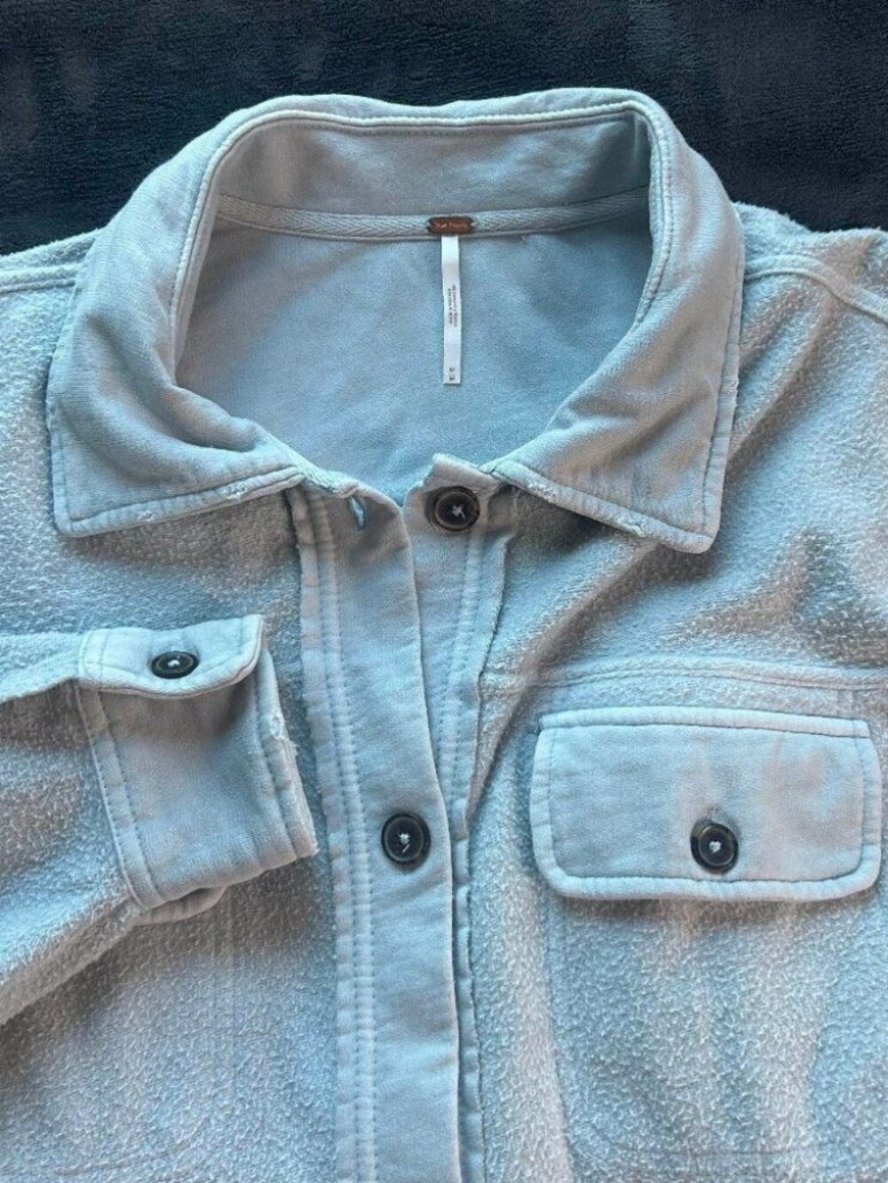 Free People Ruby Jacket Soft Distressed Oversized Shacket Light Blue
